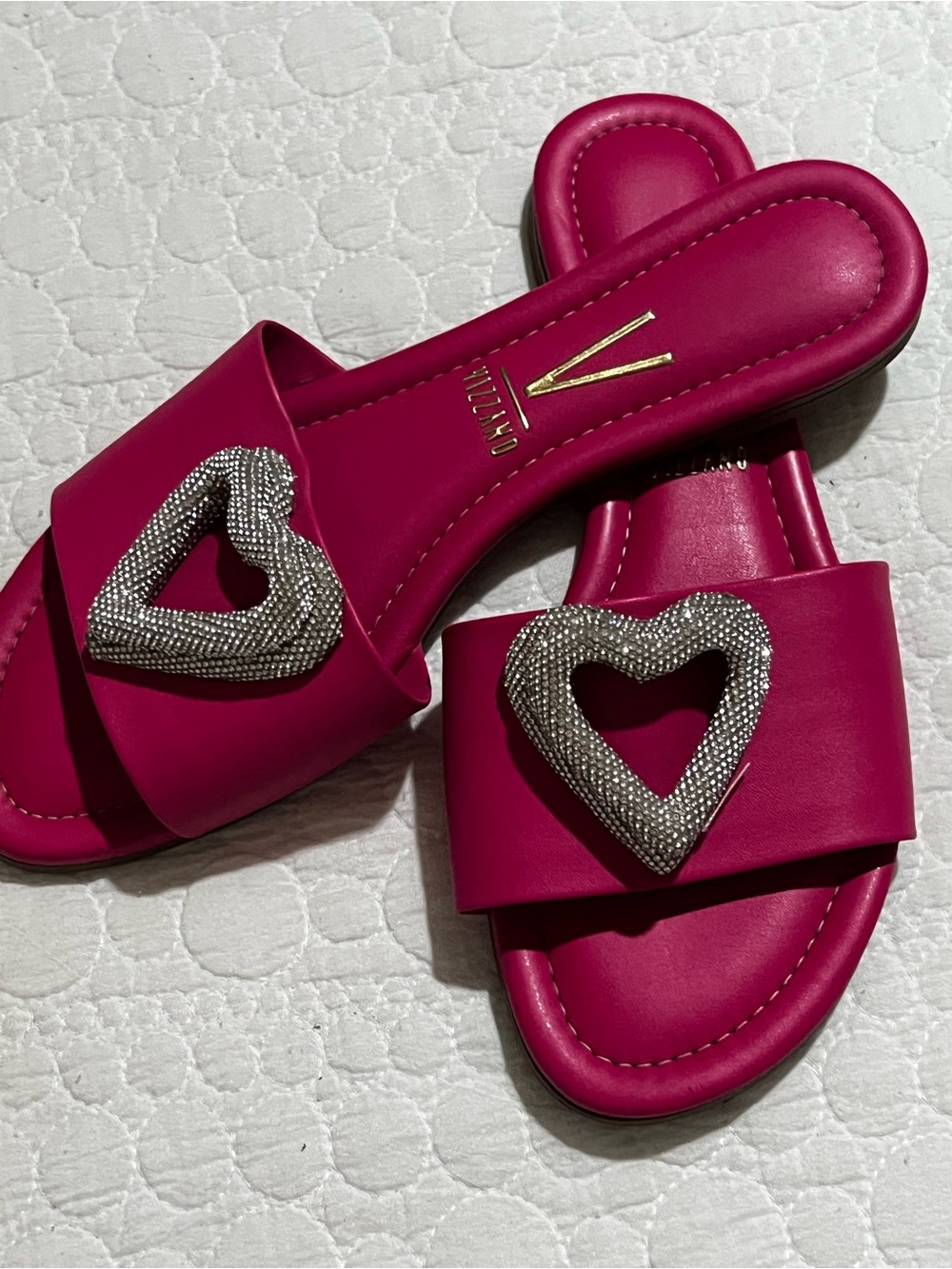 Women's Fuchsia Slide Sandals with Crystal Heart